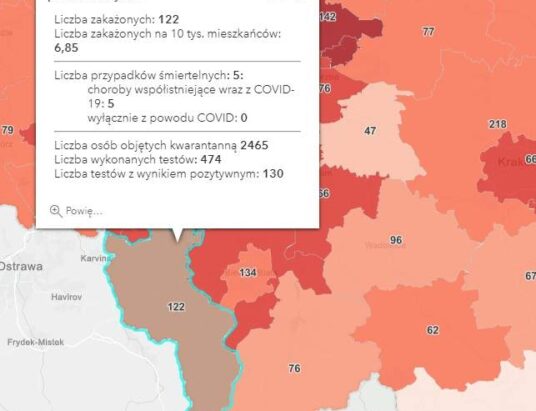 Cieszyńskie: Prawie 2500 osób w kwarantannie, kolejnych 5 zgonów