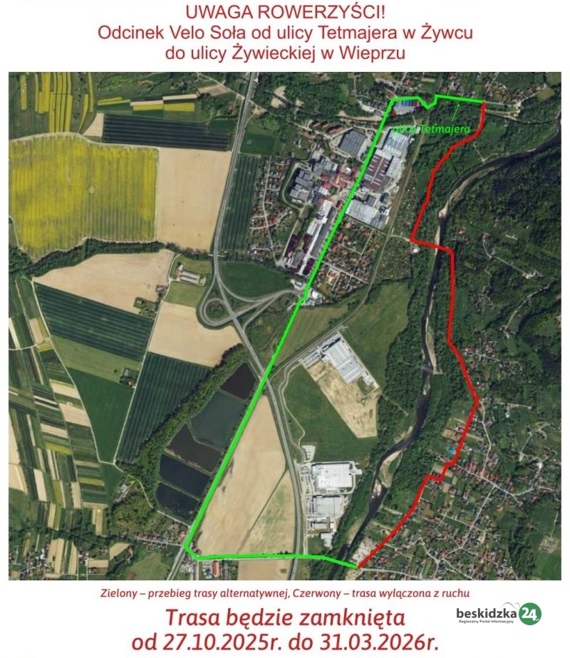 Zamknęli część Velo Soły w Wieprzu i Żywcu