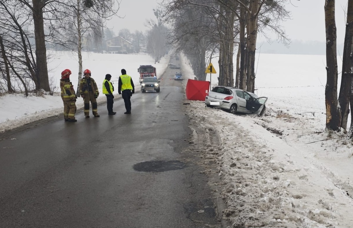 Zginął na miejscu. Na prostym odcinku drogi zjechał do rowu i uderzył w drzewo