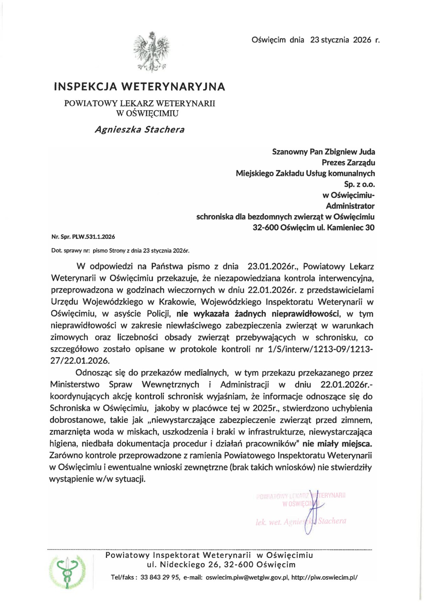 Co stwierdziła niezapowiedziana kontrola w schronisku w Oświęcimiu? – PROTOKÓŁ POKONTROLNY
