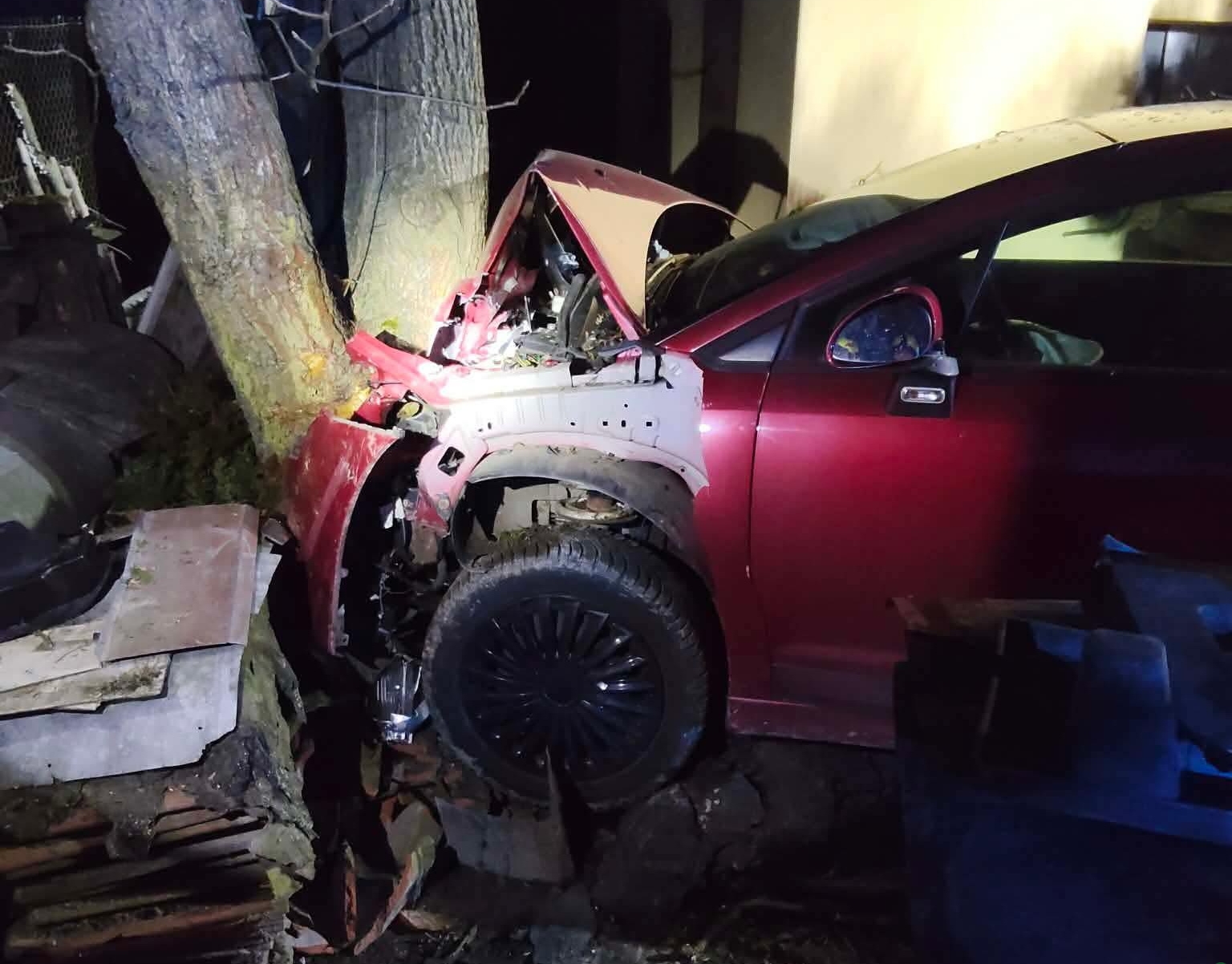 Kradzionym autem w przydrożne drzewo. Pijany złodziej zatrzymany