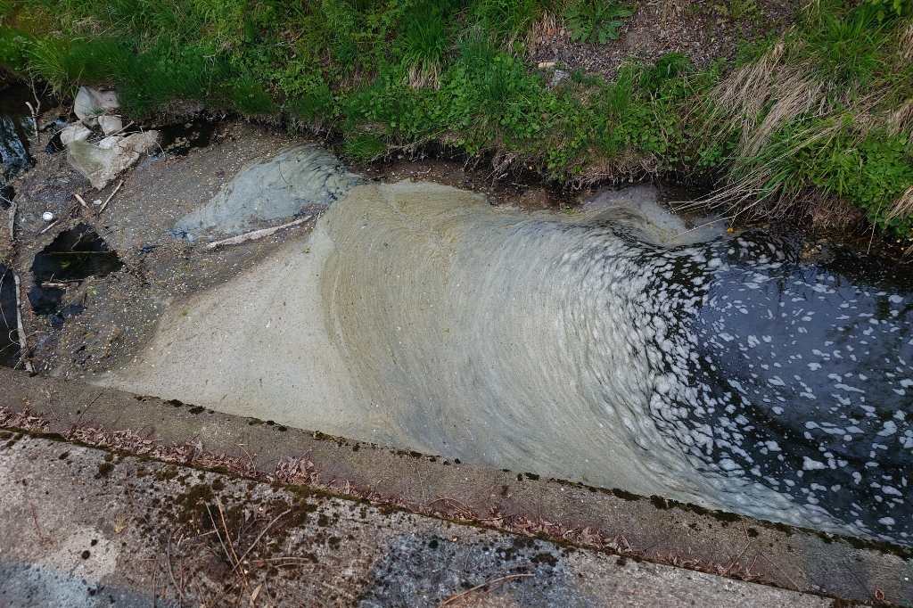 Niezidentyfikowana zawiesina w korycie potoku. Powiadomiono służby | ZDJĘCIA