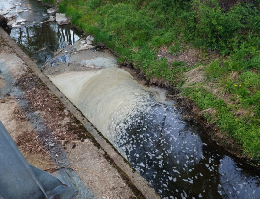 Niezidentyfikowana zawiesina w korycie potoku. Powiadomiono służby | ZDJĘCIA