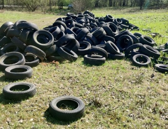 Nielegalne wysypisko w lesie w Dzięgielowie. Ktoś wyrzucił 150 opon