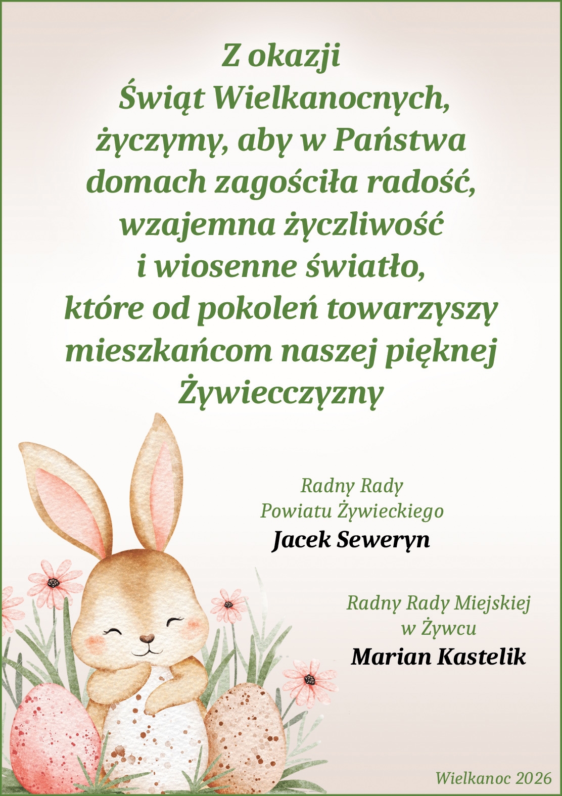 Życzenia świąteczne od radnego powiatu żywieckiego Jacka Seweryna i radnego miejskiego w Żywcu Mariana Kastelika