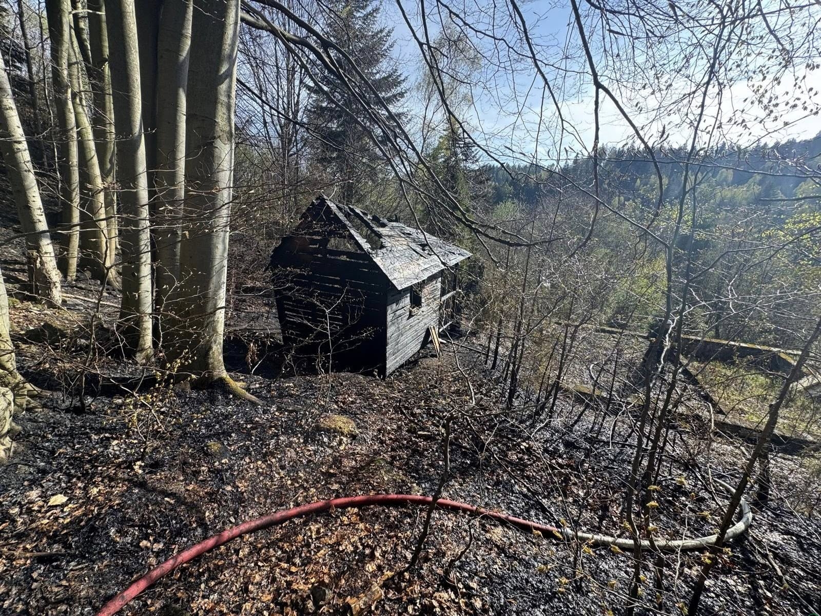 Pożar domku letniskowego w Kamesznicy – ZDJĘCIA