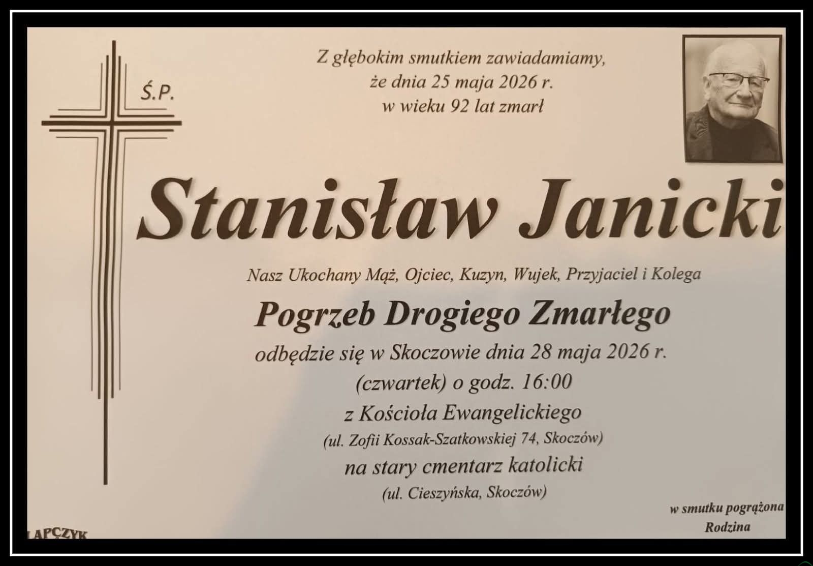 Stanisław Janicki spocznie w Skoczowie. Pogrzeb legendy polskiej telewizji w czwartek