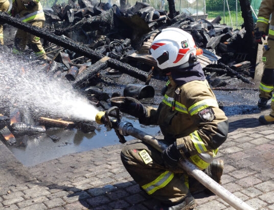 Pożar garażu z drewnem. Nadpaleniu uległ samochód osobowy | ZDJĘCIA