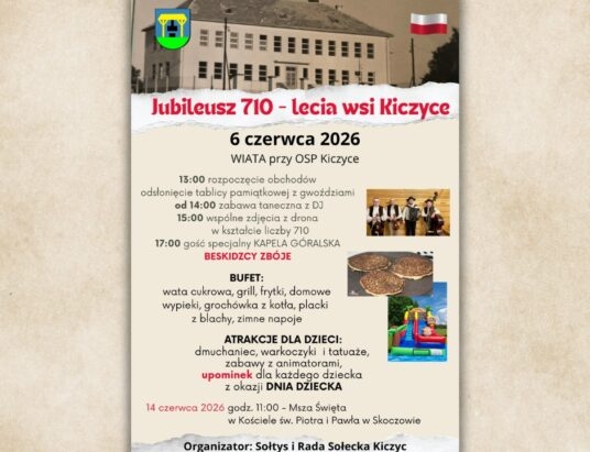 Kiczyce świętują 710-lecie. Będzie odsłonięcie tablicy, góralski koncert i wspólne zdjęcie z drona