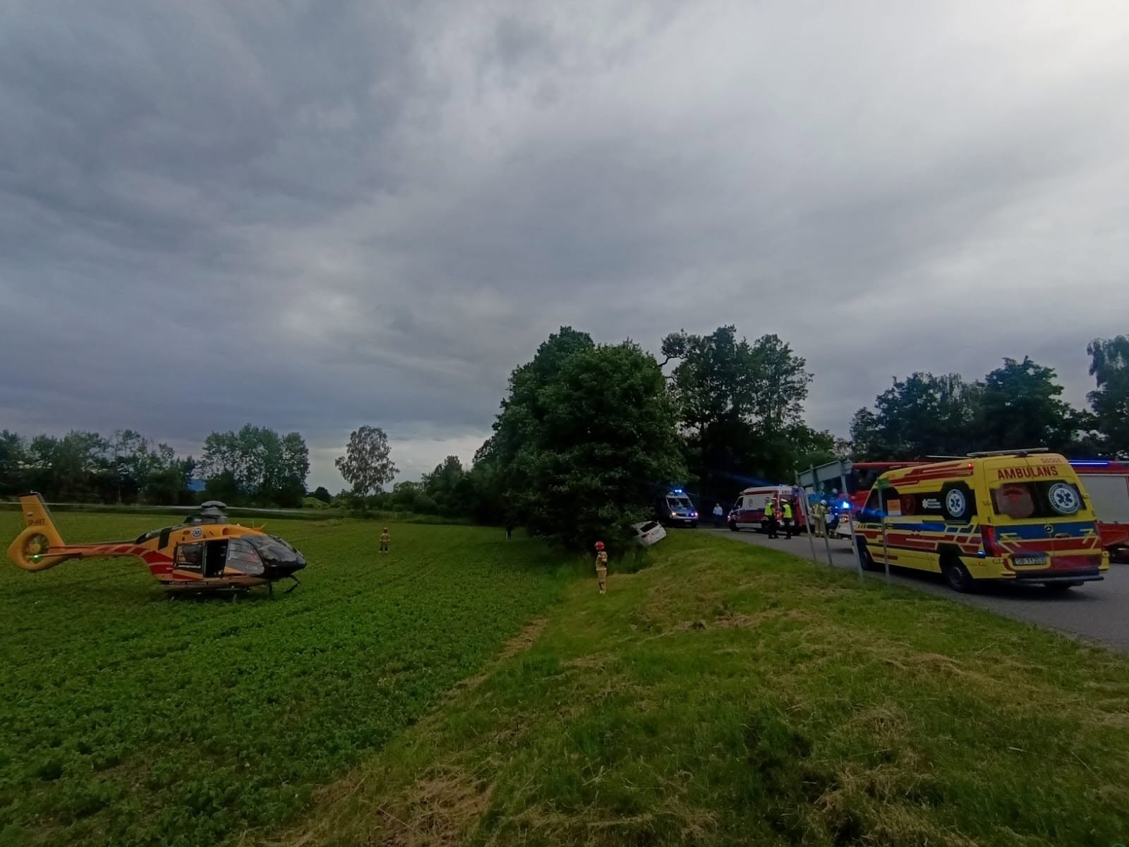 Samochód uderzył bokiem w drzewo. Pięć osób trafiło do szpitali
