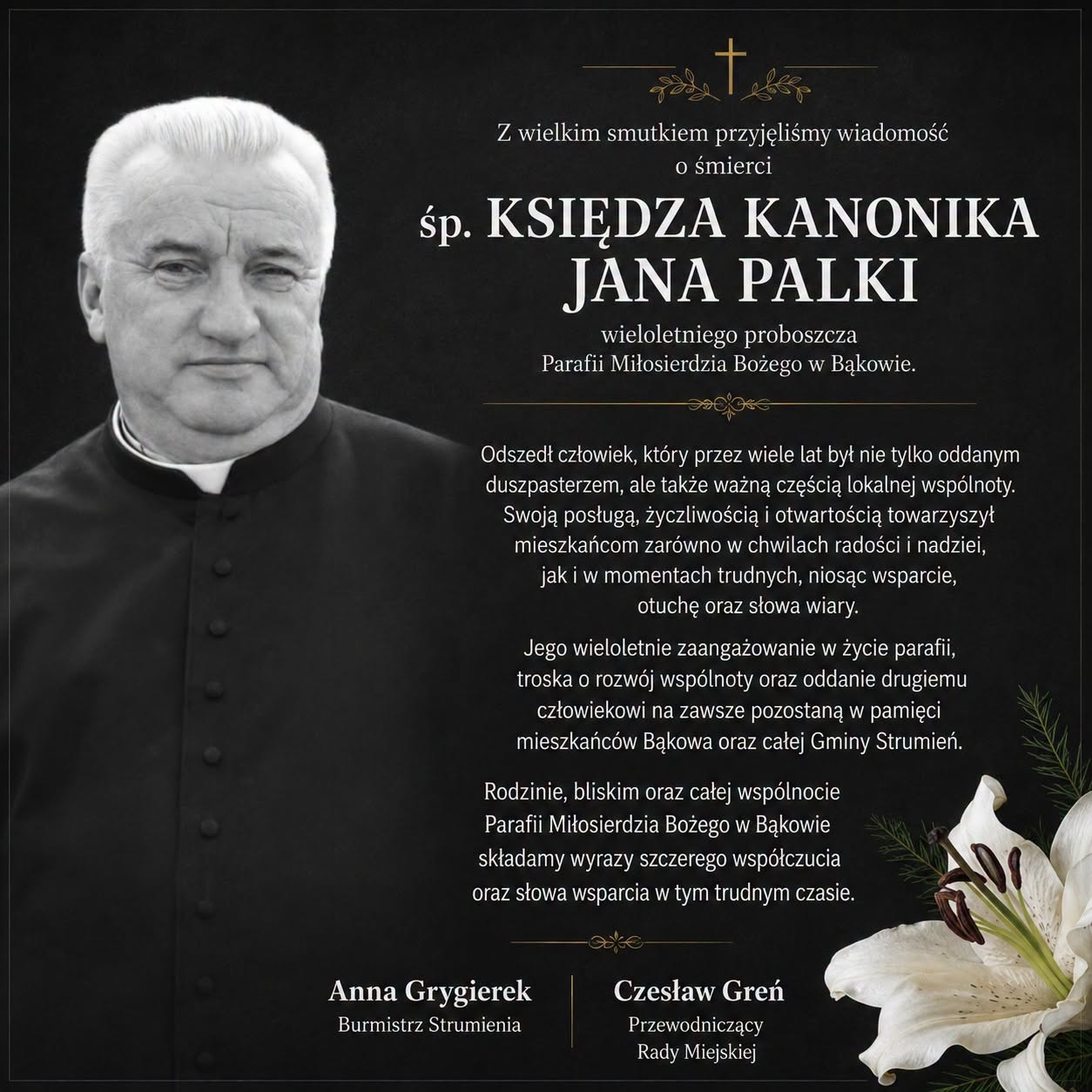 Nie żyje ks. Jan Palka. Przez blisko 30 lat był proboszczem parafii w Bąkowie