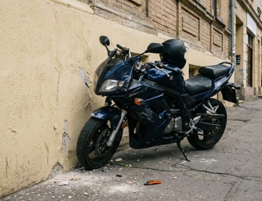 Motocyklistka straciła panowanie. Uderzyła w budynek