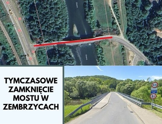 Tymczasowe zamknięcie mostu w Zembrzycach