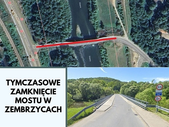 Tymczasowe zamknięcie mostu w Zembrzycach