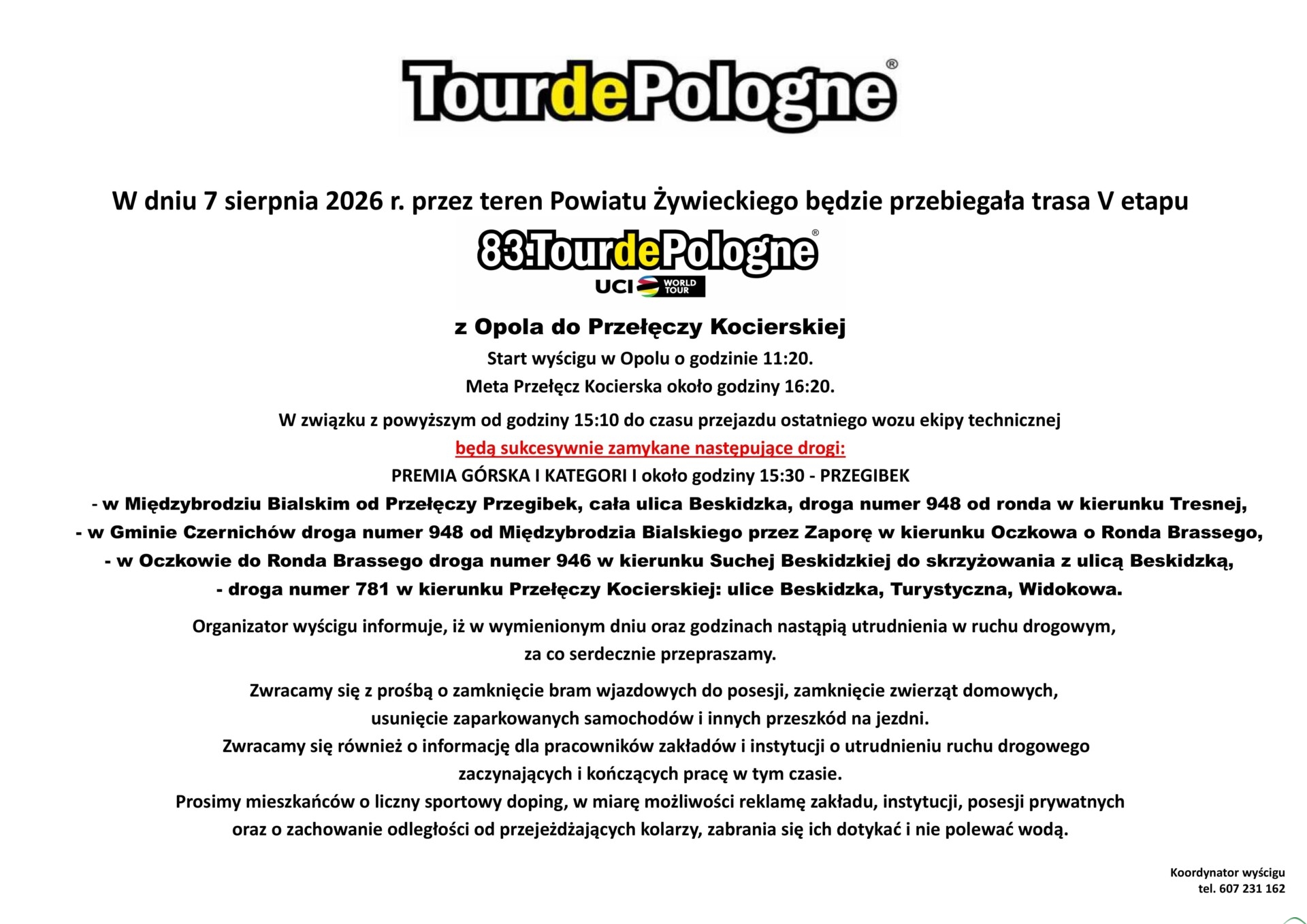 Kolarskie utrudnienia na Żywiecczyźnie