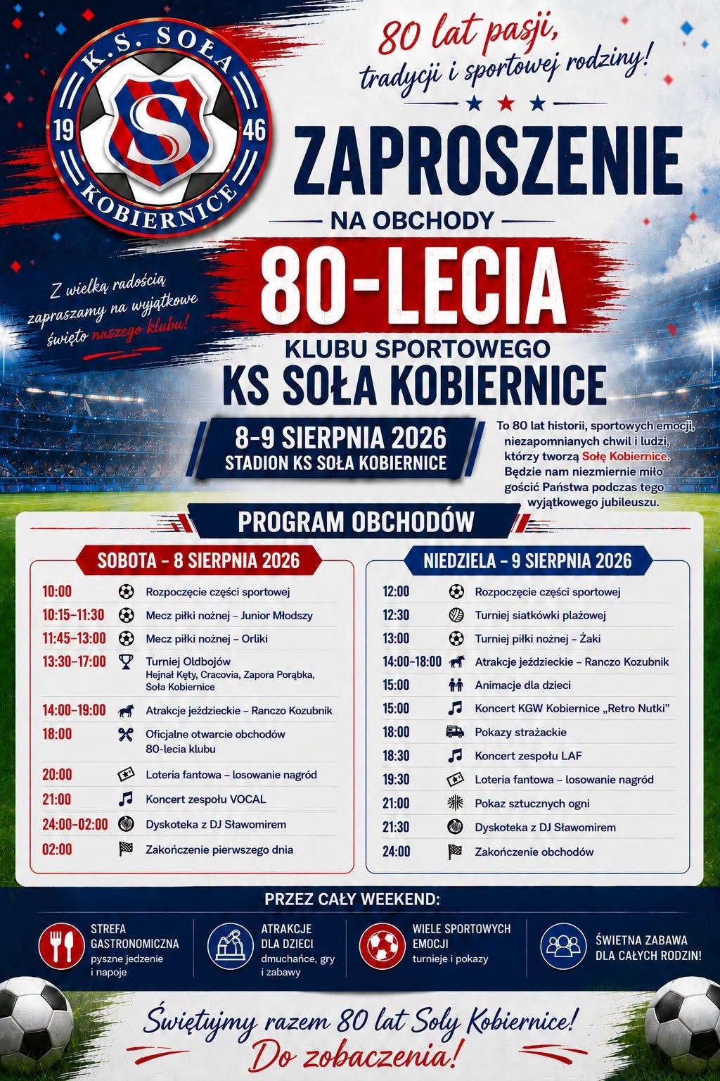 80-lecie Soły Kobiernice. Będzie się działo! SZCZEGÓŁOWY PROGRAM
