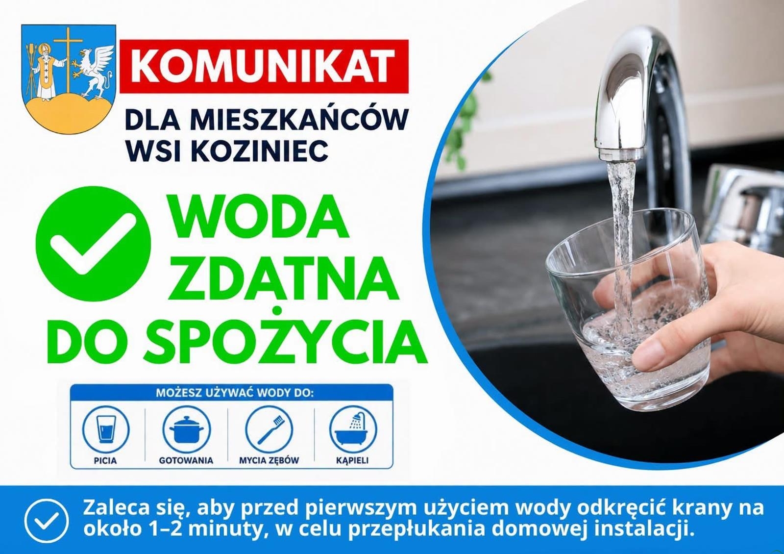 Można już spożywać wodę w Kozińcu