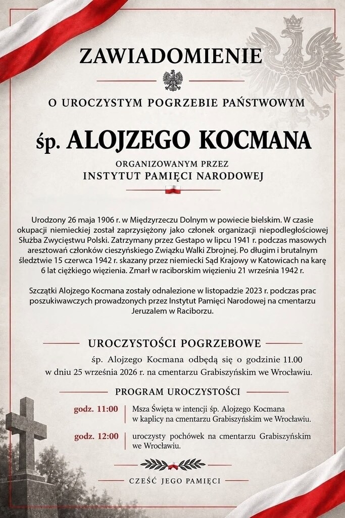 Żołnierz cieszyńskiej konspiracji spocznie z honorami