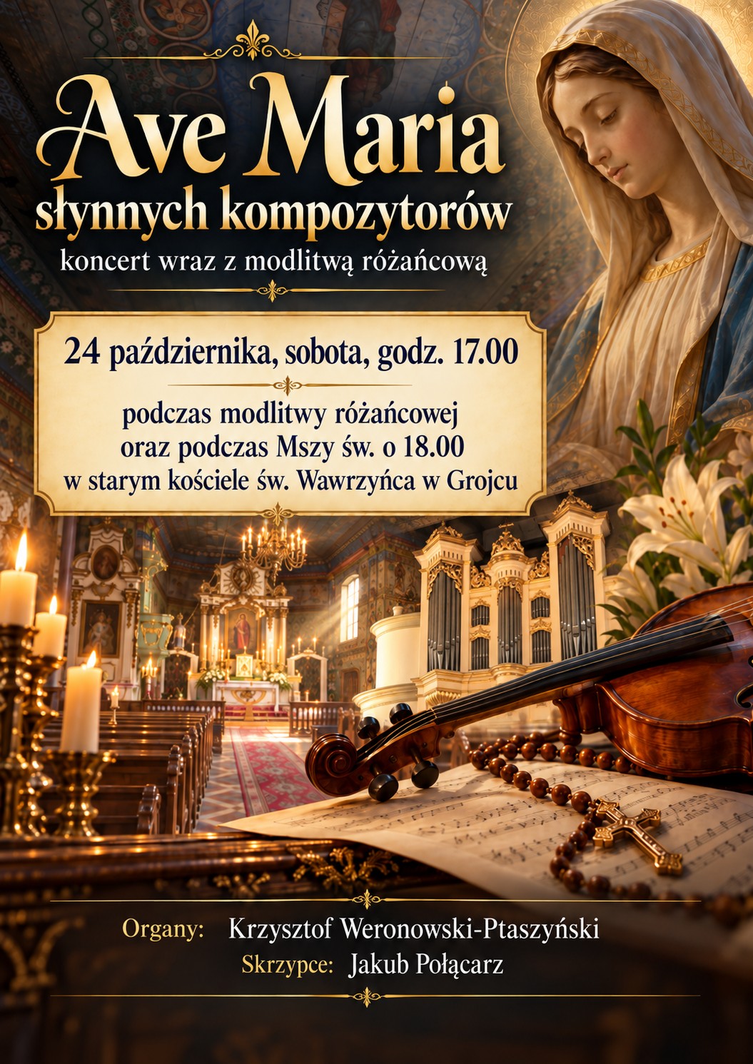 Grojec: Drewniany kościół, a w nim muzyka grana na ponadstuletnich organach i skrzypcach